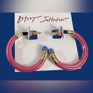 Betsey Johnson Pink and Gold Hoop Earrings